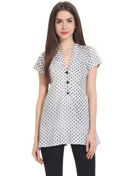 Women's White Printed Cap Sleeve Tunics