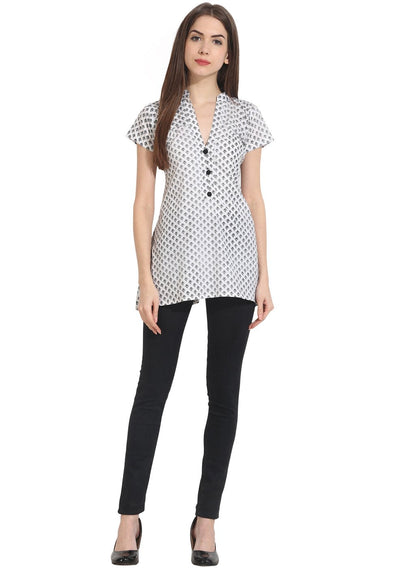 Women's White Printed Cap Sleeve Tunics