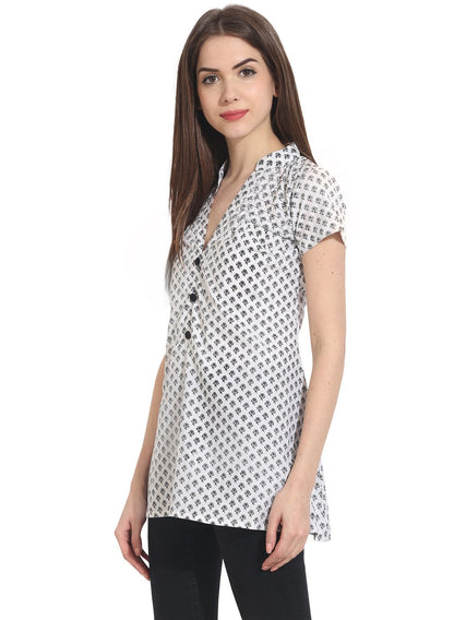 Women's White Printed Cap Sleeve Tunics