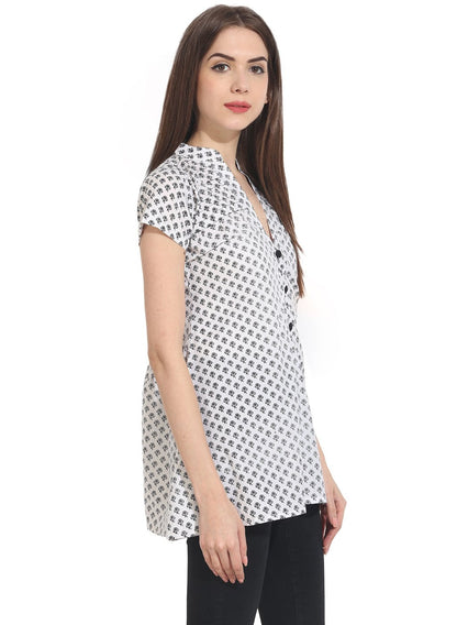 Women's White Printed Cap Sleeve Tunics
