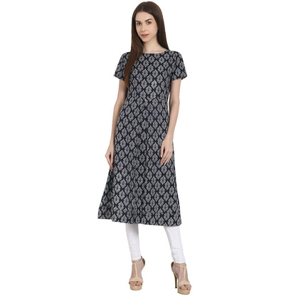 Women's Blue Butta Printed Cap Sleeve Rayon Kurta