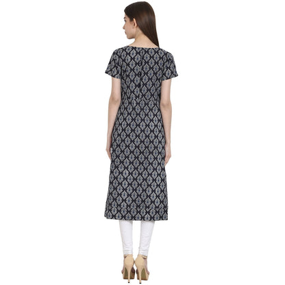 Women's Blue Butta Printed Cap Sleeve Rayon Kurta