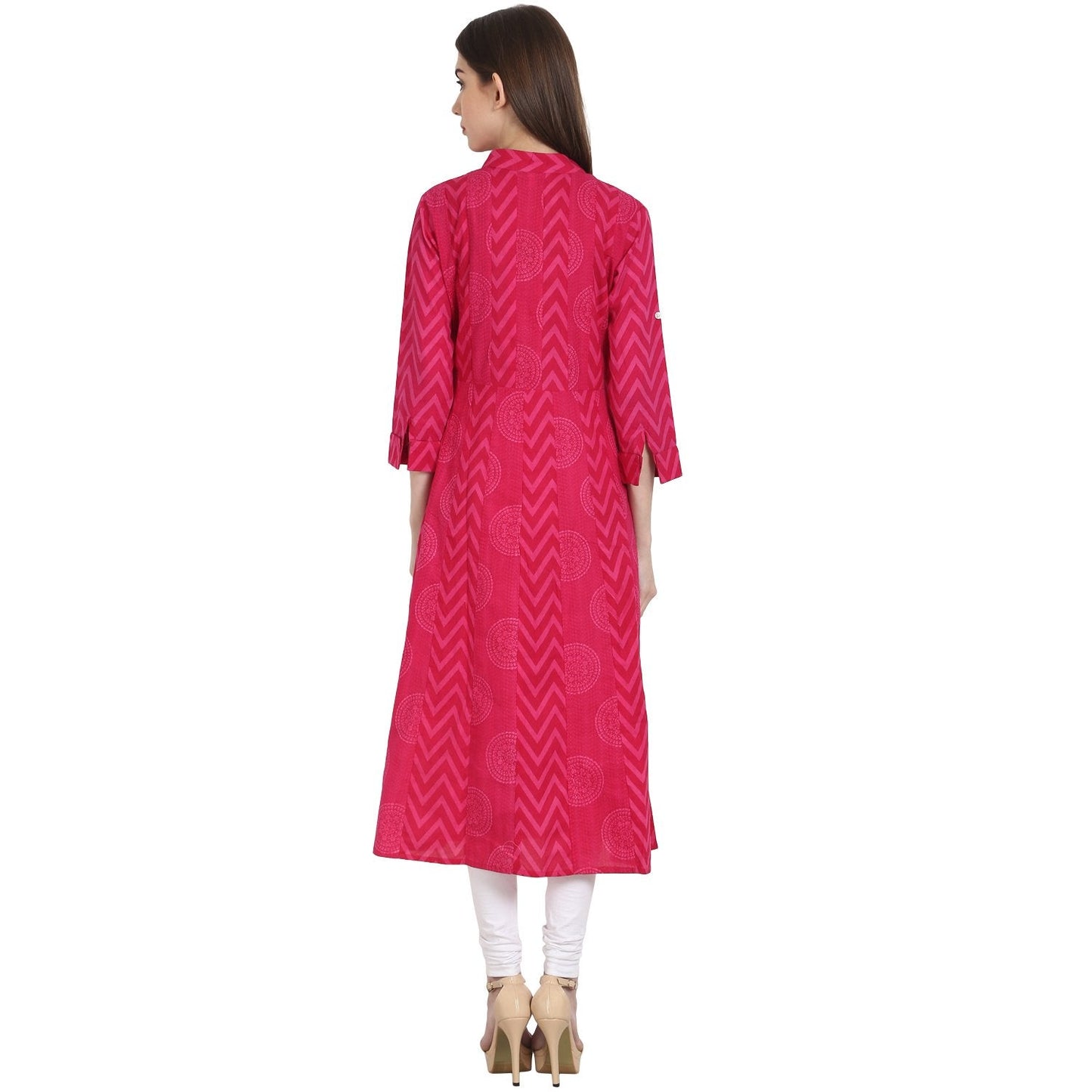 Women's Red Printed 3/4 Sleeve Cotton Kurta
