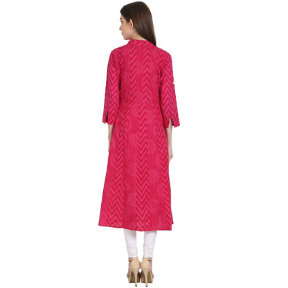 Women's Red Printed 3/4 Sleeve Cotton Kurta