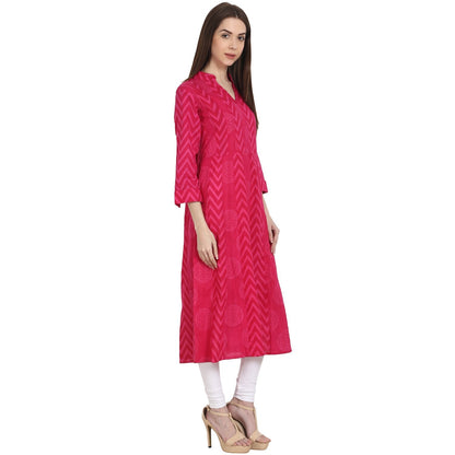 Women's Red Printed 3/4 Sleeve Cotton Kurta