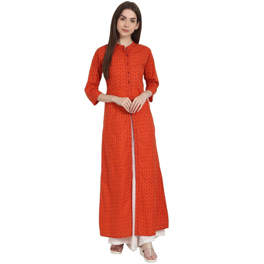 Women's Rust Printed 3/4 Sleeve Rayon Front Open Kurta