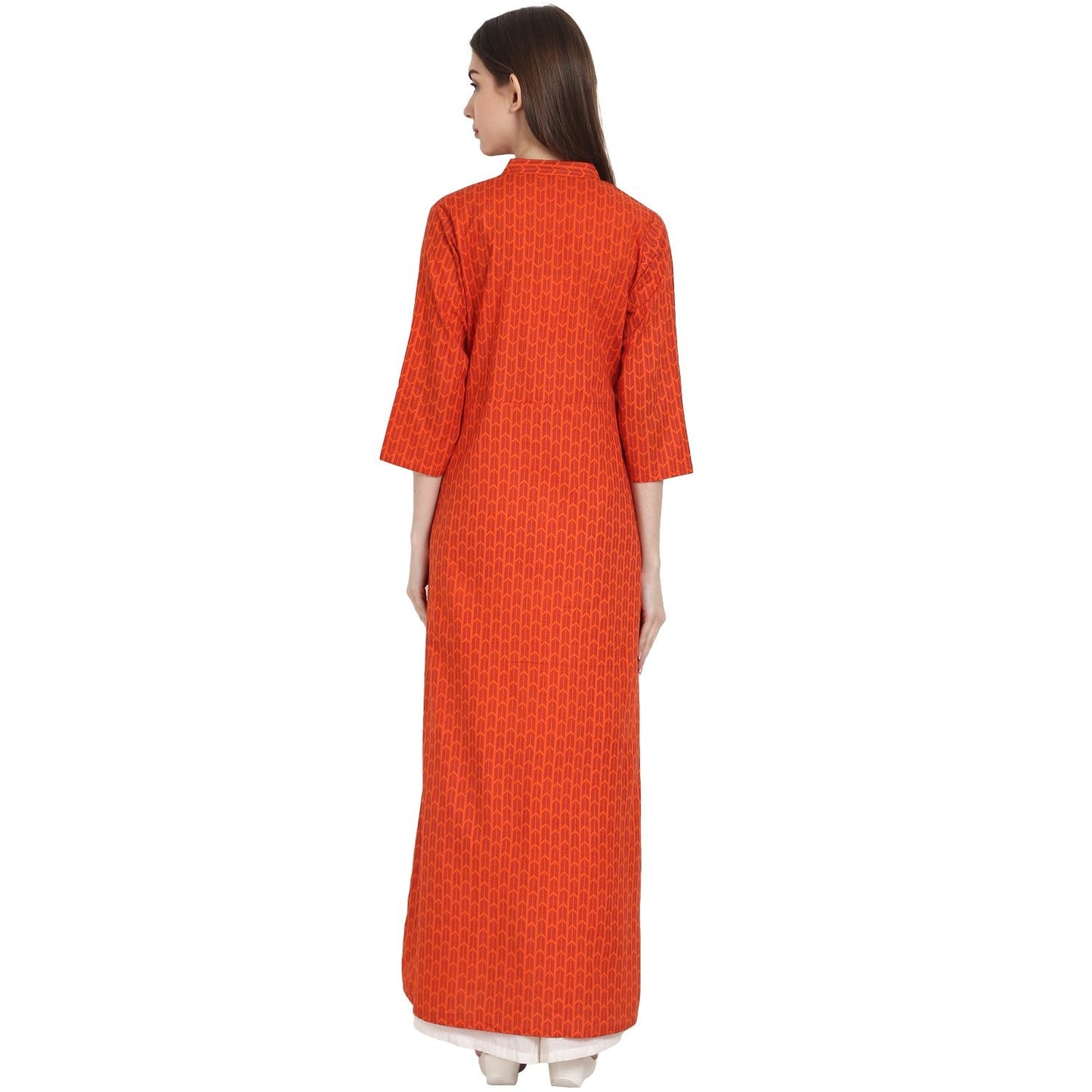 Women's Rust Printed 3/4 Sleeve Rayon Front Open Kurta