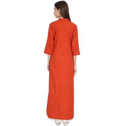 Women's Rust Printed 3/4 Sleeve Rayon Front Open Kurta