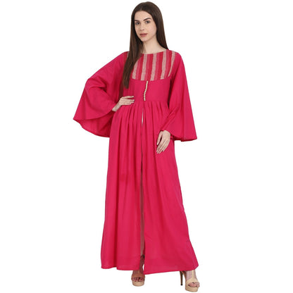 Women's Red Full Sleeve Rayon Front Open A-Line Kurta