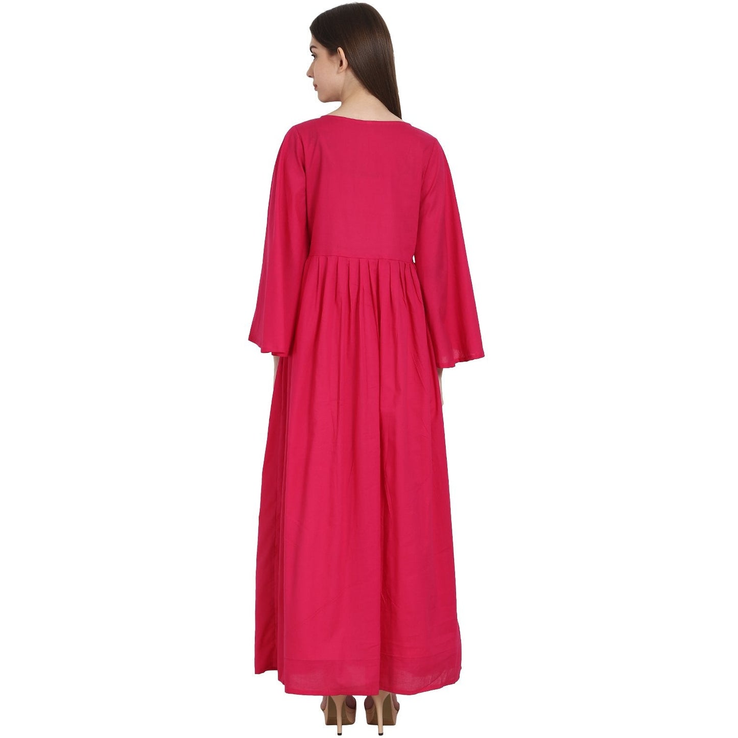 Women's Red Full Sleeve Rayon Front Open A-Line Kurta