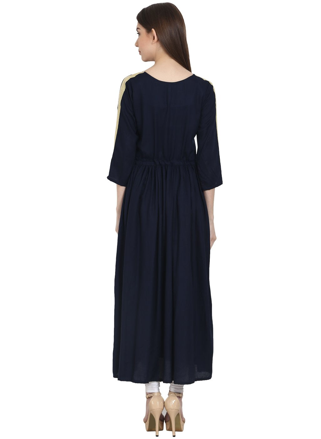 Women's Navy Blue 3/4 Sleeve Cotton Anarkali Kurta