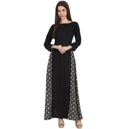 Women's Black Full Sleeve Cotton Floor Length A-Line Kurta