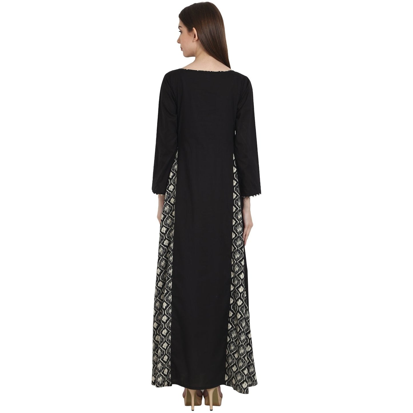 Women's Black Full Sleeve Cotton Floor Length A-Line Kurta