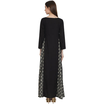 Women's Black Full Sleeve Cotton Floor Length A-Line Kurta