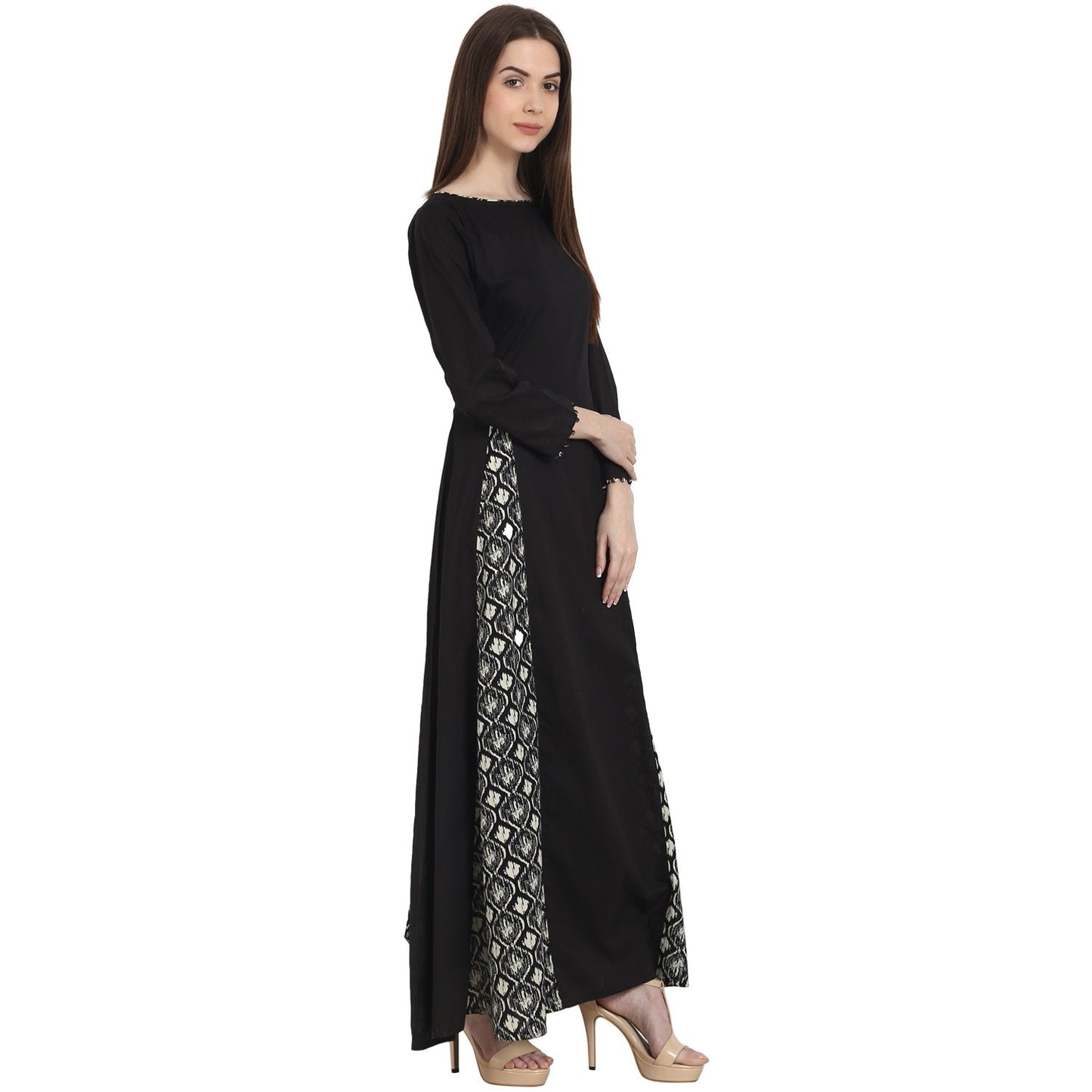 Women's Black Full Sleeve Cotton Floor Length A-Line Kurta