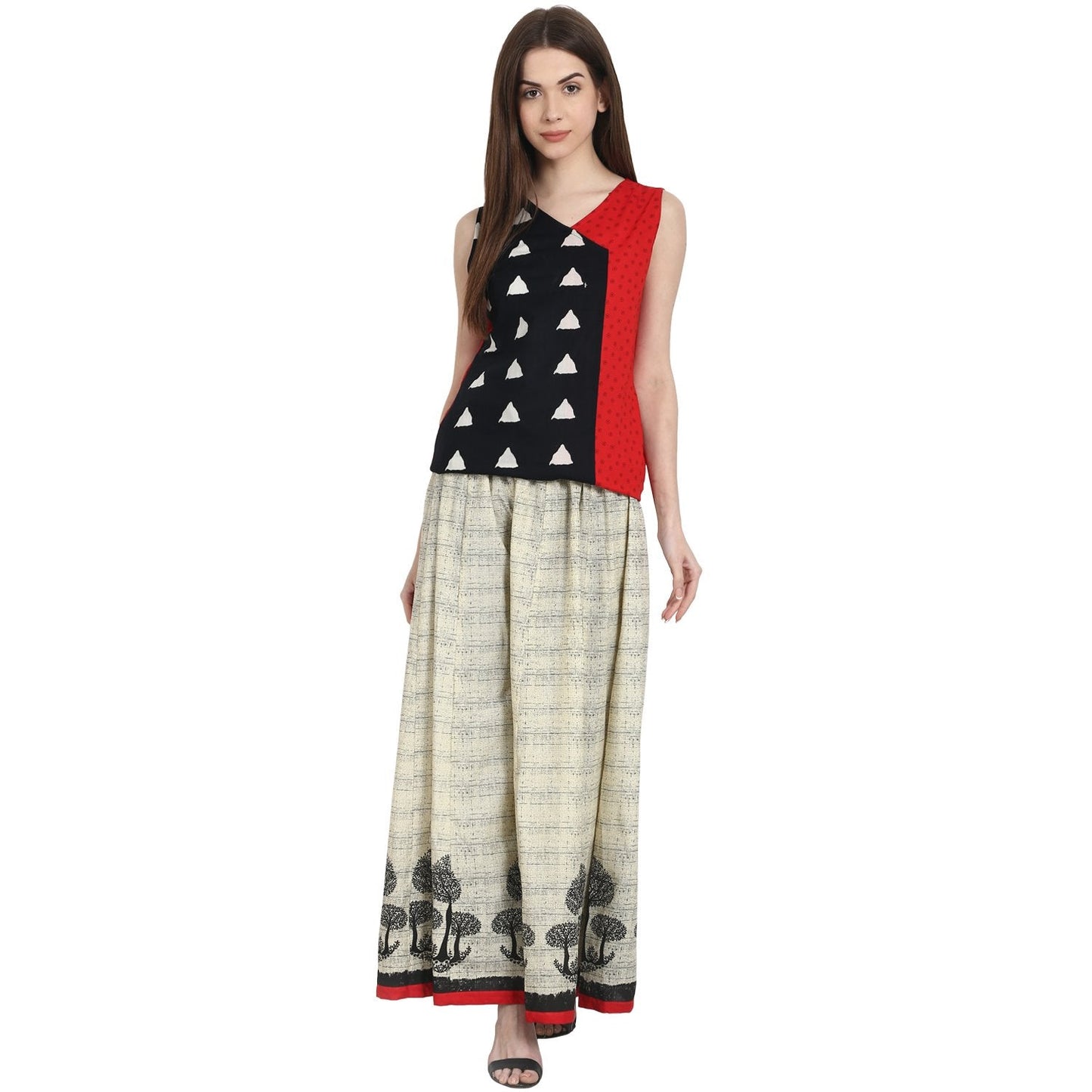 Women's Beige Color Cotton Ankle Length Plazzo