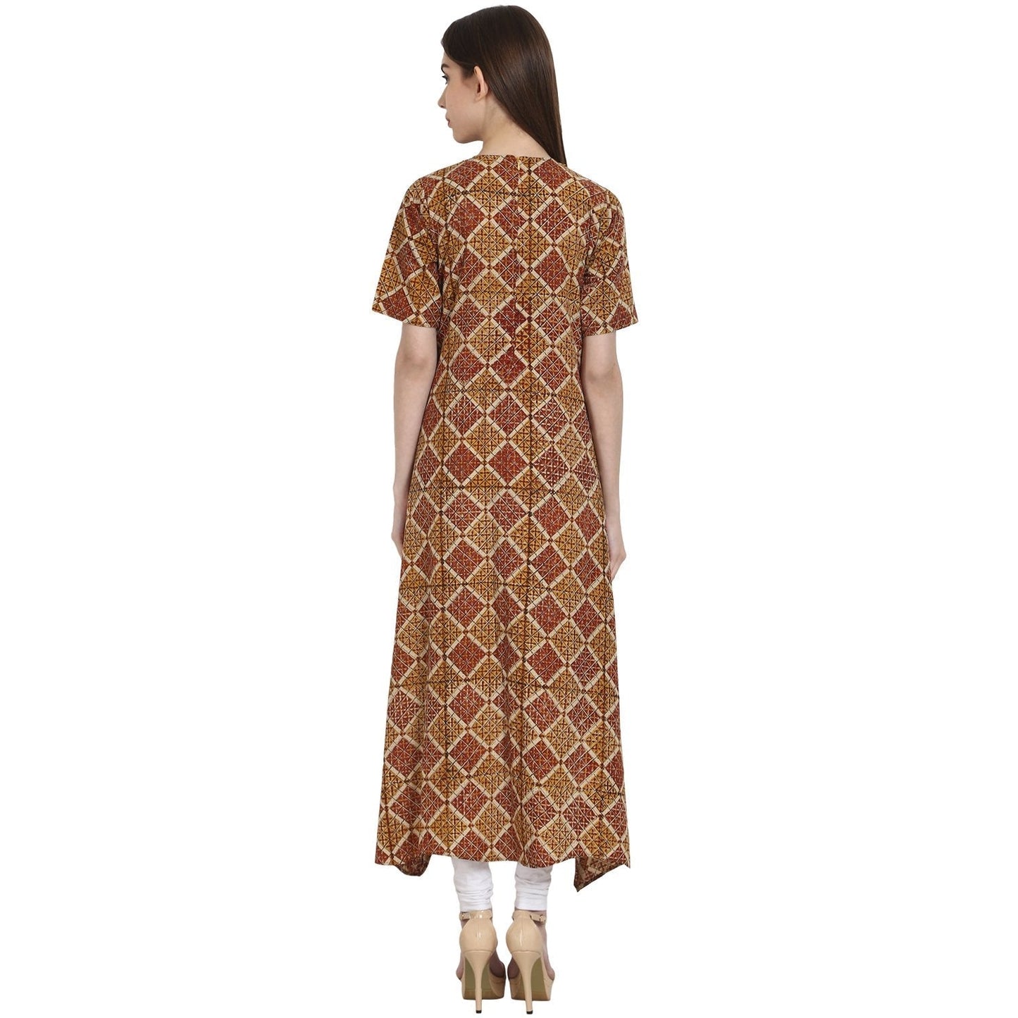 Women's Multi Printed Half Sleeve Low High Cotton Kurta
