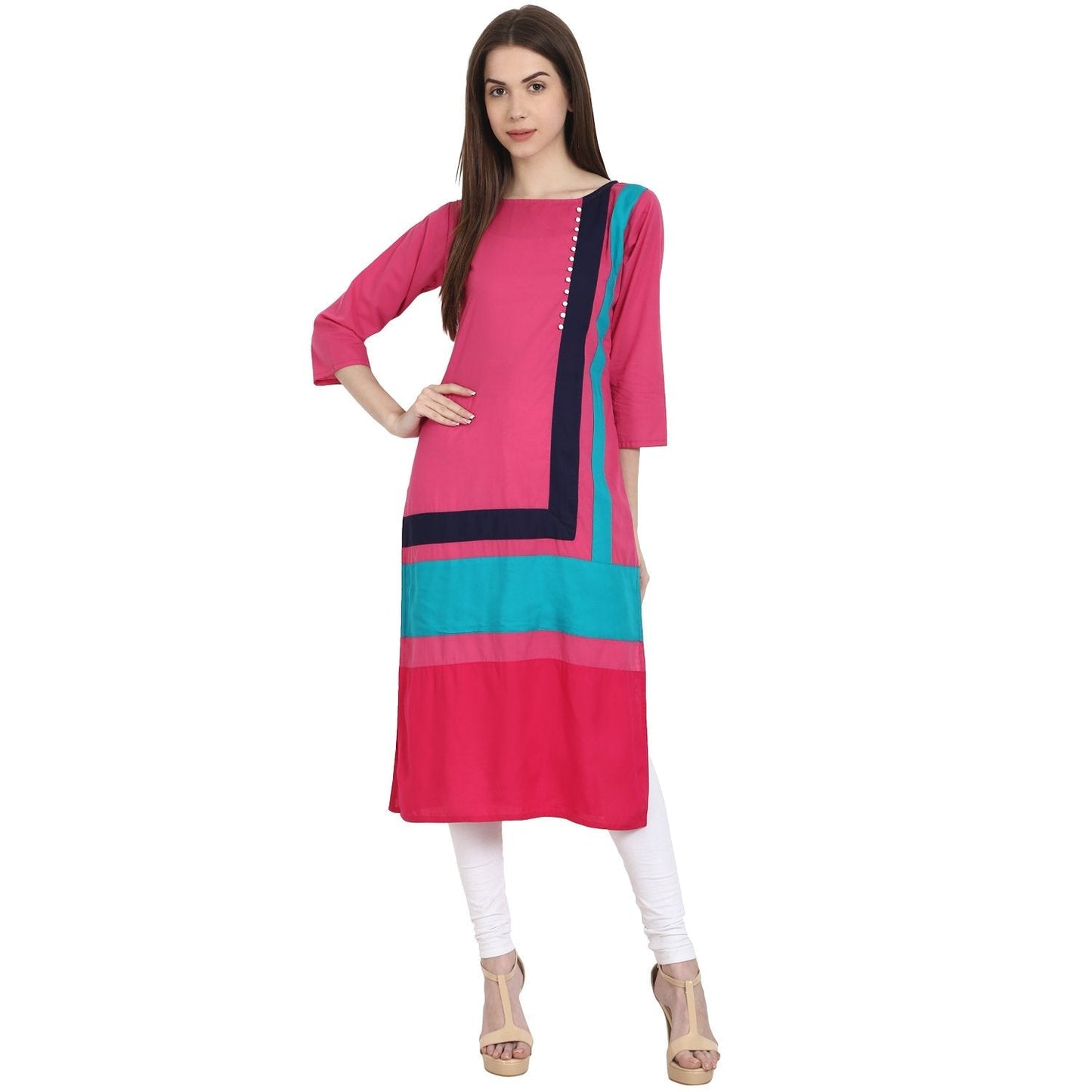 Women's Multi Color 3/4 Sleeve Cotton Kurta