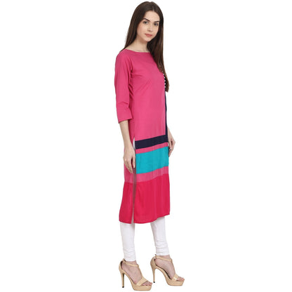 Women's Multi Color 3/4 Sleeve Cotton Kurta