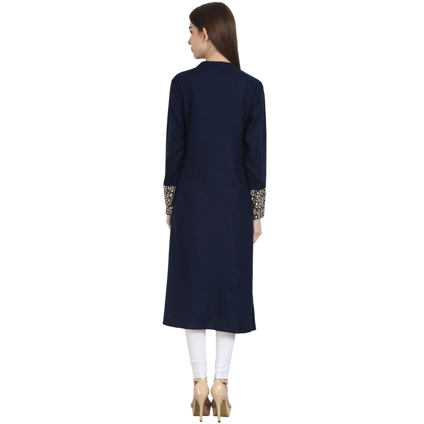 Women's Blue Full Sleeve Cotton A-Line Kurta
