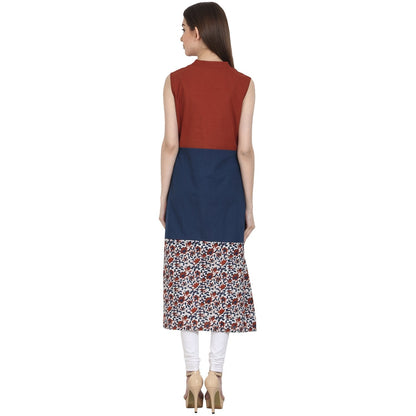 Women's Multi Printed Sleevless Cotton A-Line Kurta