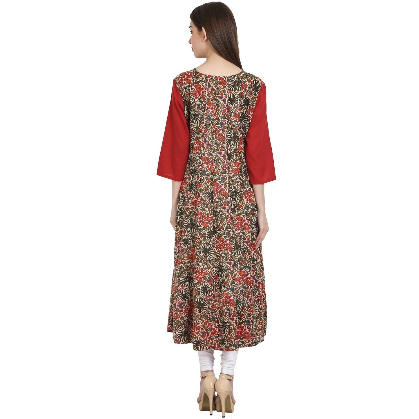 Women's Multi Printed 3/4 Sleeve Cotton Low High Kurta