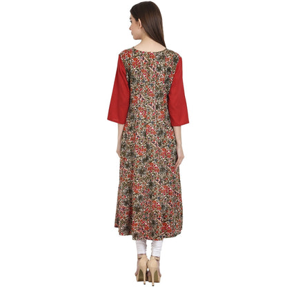 Women's Multi Printed 3/4 Sleeve Cotton Low High Kurta
