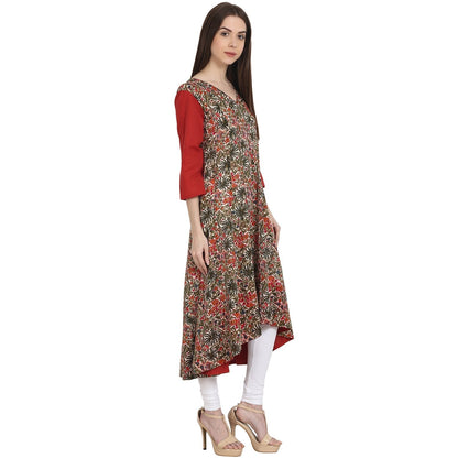 Women's Multi Printed 3/4 Sleeve Cotton Low High Kurta