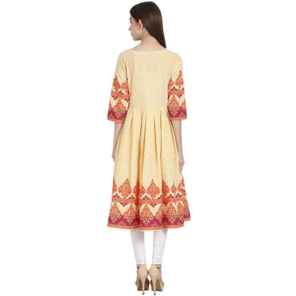 Women's Peack Printed 3/4 Sleeve Cotton Anarkali Kurta