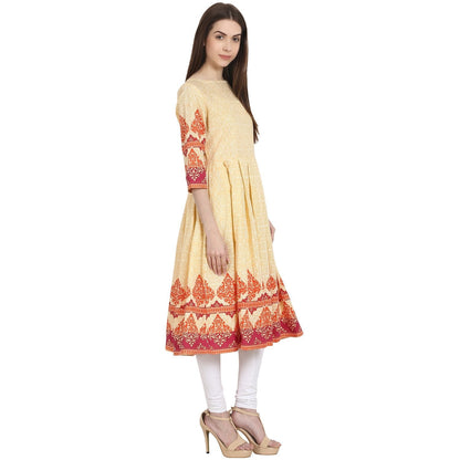 Women's Peack Printed 3/4 Sleeve Cotton Anarkali Kurta