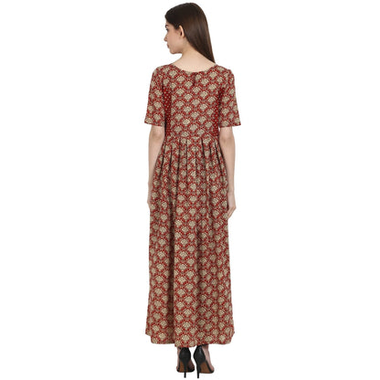 Women's Red Printed Half Sleeve Cotton Anarkali Kurta