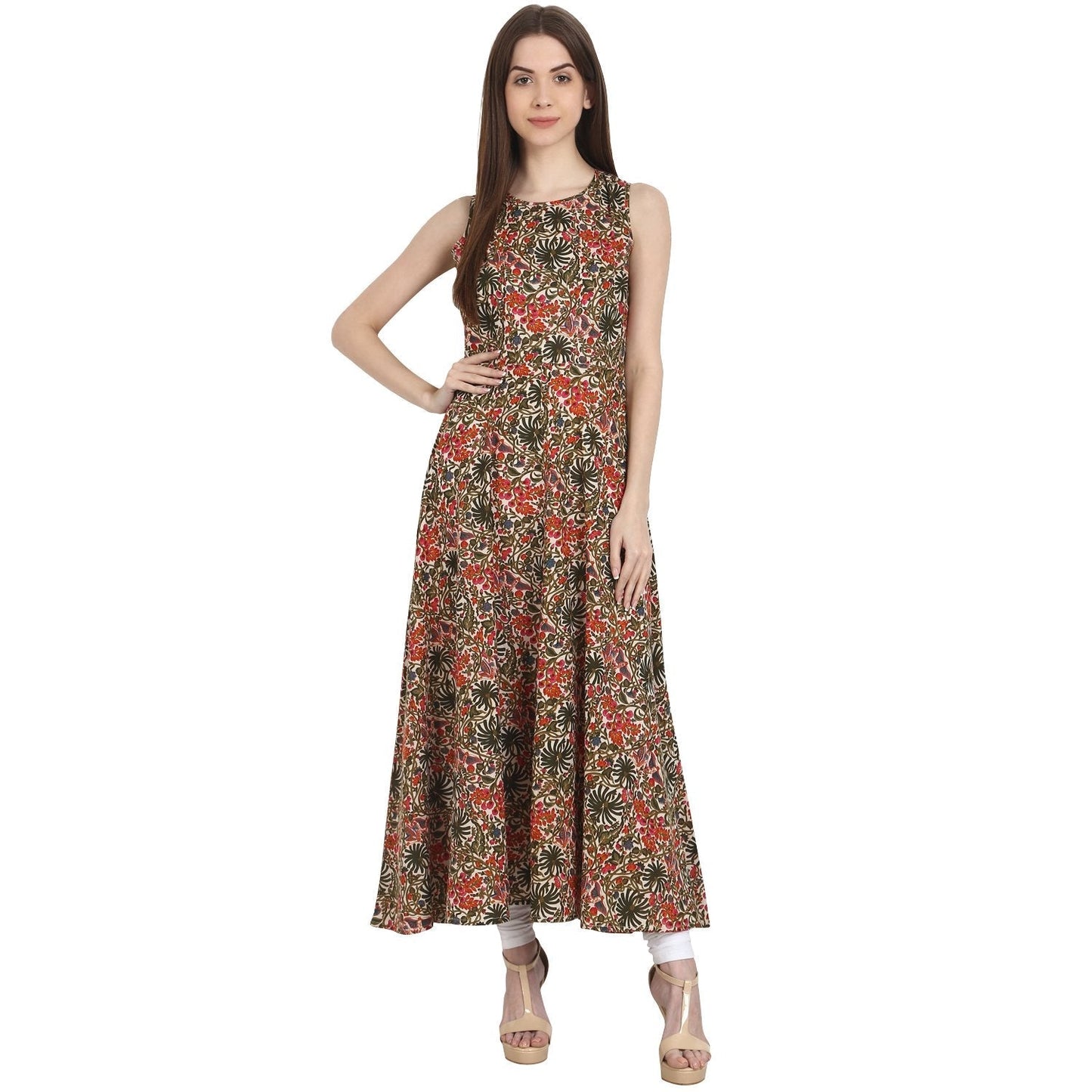 Women's Multi Printed Sleevless Cotton Anarkali Kurta