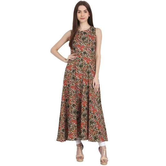 Women's Multi Printed Sleevless Cotton Anarkali Kurta