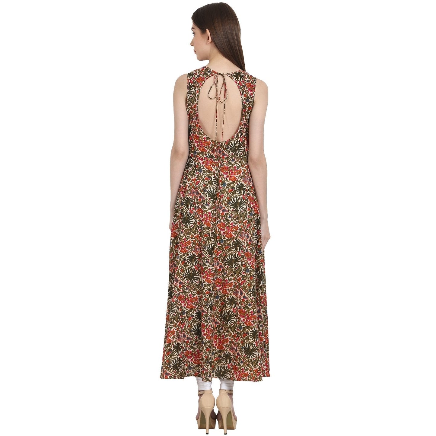 Women's Multi Printed Sleevless Cotton Anarkali Kurta