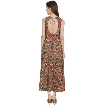 Women's Multi Printed Sleevless Cotton Anarkali Kurta