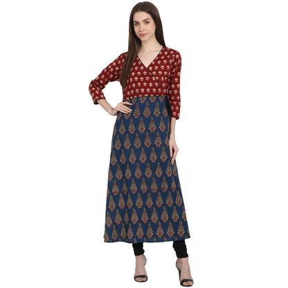 Women's Multi Printed 3/4 Sleeve Cotton A-Line Kurta