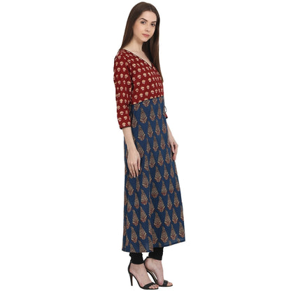 Women's Multi Printed 3/4 Sleeve Cotton A-Line Kurta