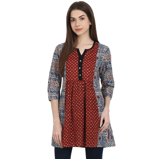 Women's Multi Printed 3/4 Sleeve Cotton A-Line Tunics