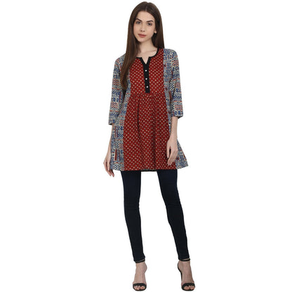 Women's Multi Printed 3/4 Sleeve Cotton A-Line Tunics