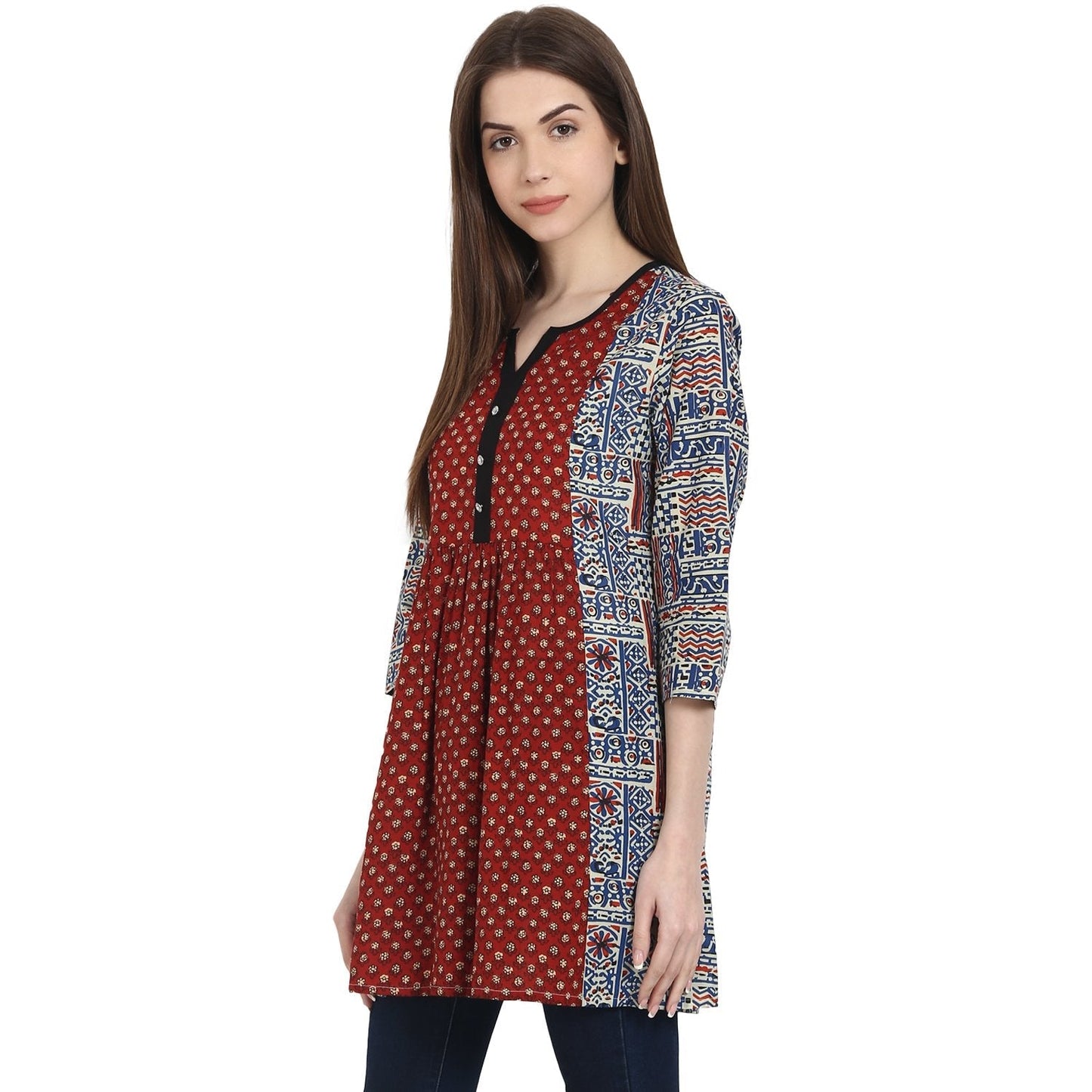 Women's Multi Printed 3/4 Sleeve Cotton A-Line Tunics