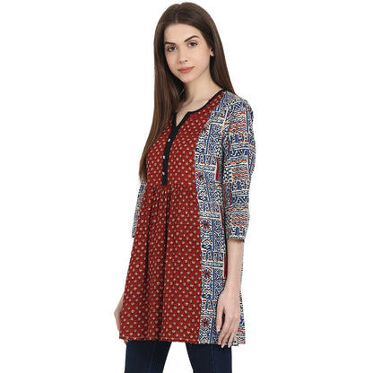 Women's Multi Printed 3/4 Sleeve Cotton A-Line Tunics