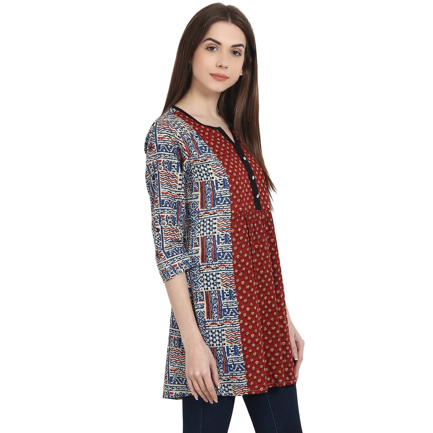 Women's Multi Printed 3/4 Sleeve Cotton A-Line Tunics