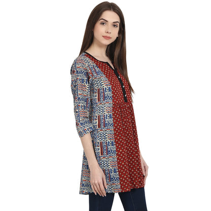 Women's Multi Printed 3/4 Sleeve Cotton A-Line Tunics