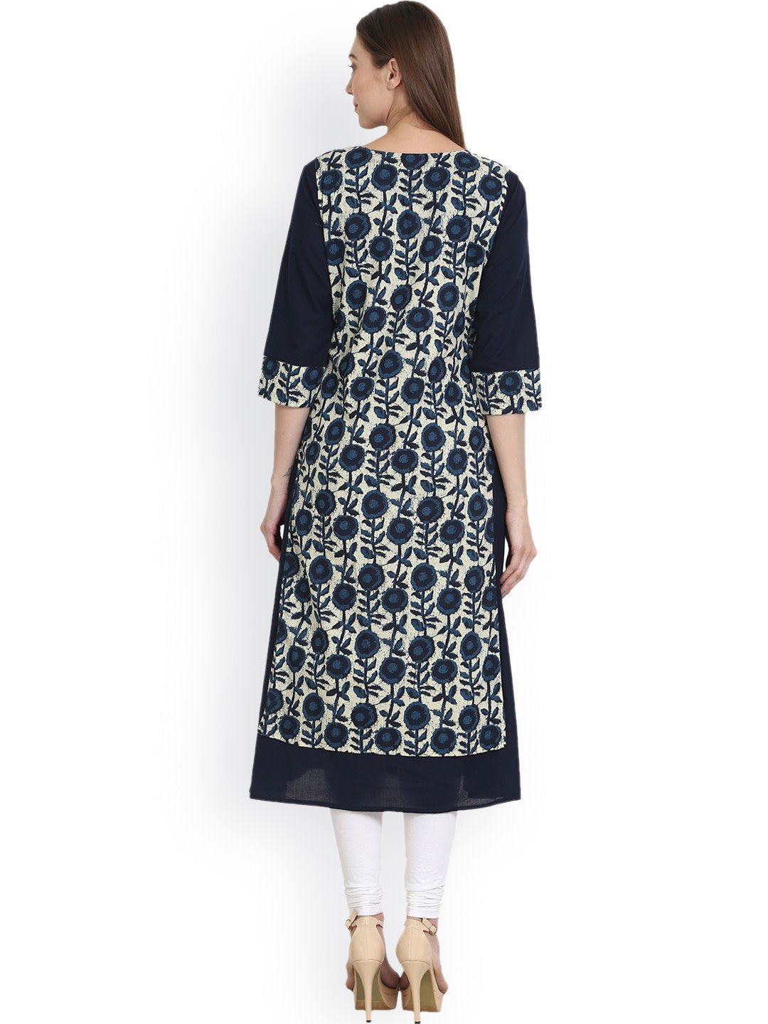 Women's Blue & White Printed Straight Kurta