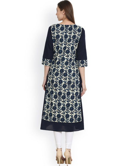 Women's Blue & White Printed Straight Kurta