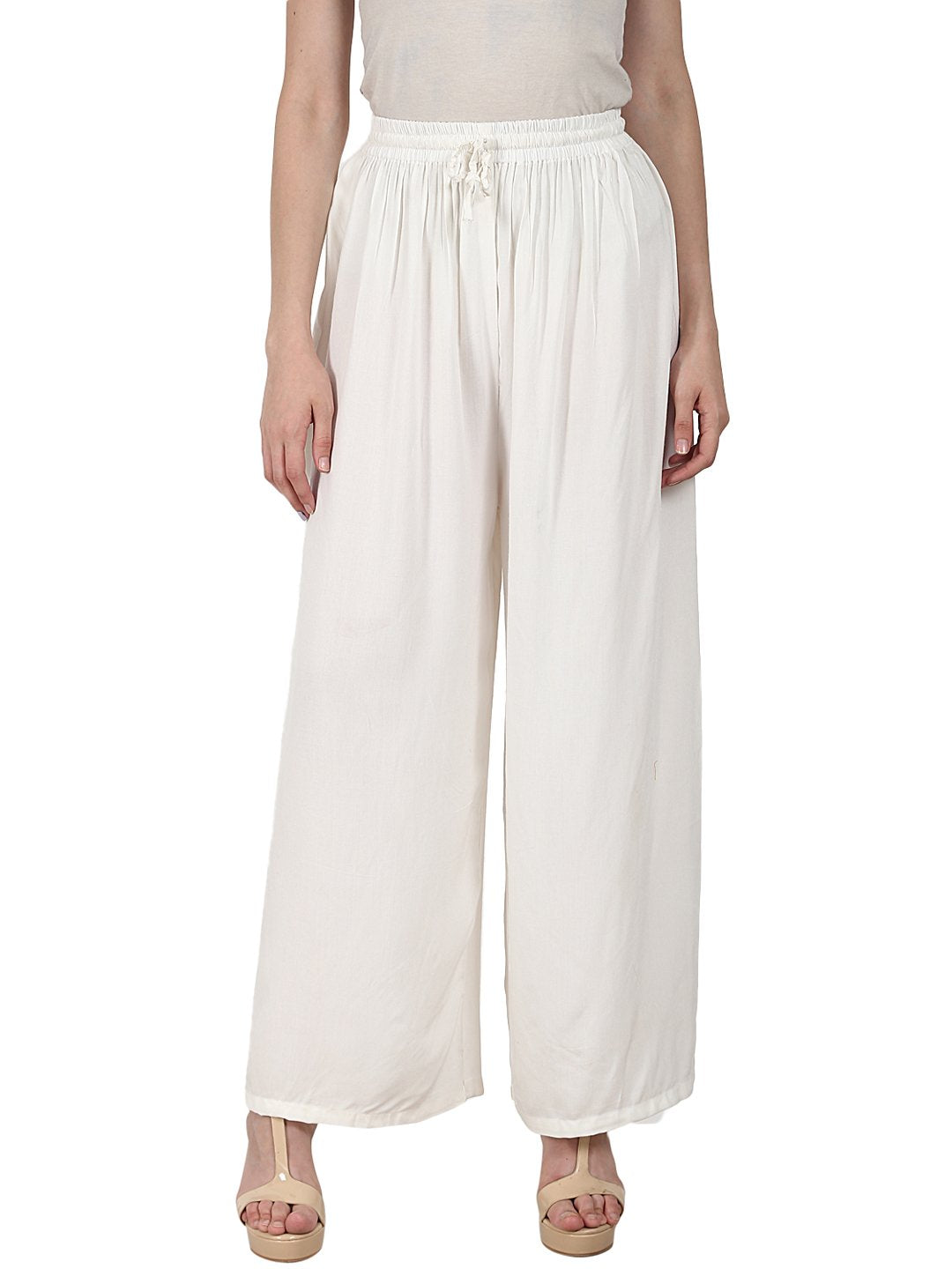 Women's White Ankle Length  Rayonstraight Plazzo