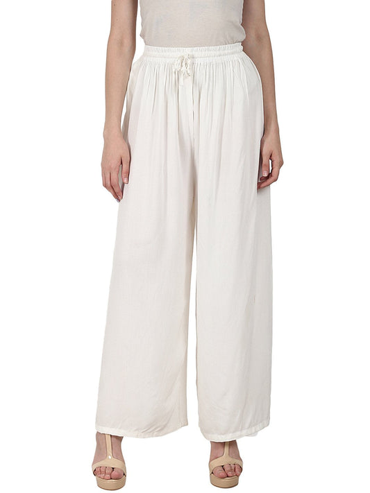 Women's White Ankle Length  Rayonstraight Plazzo