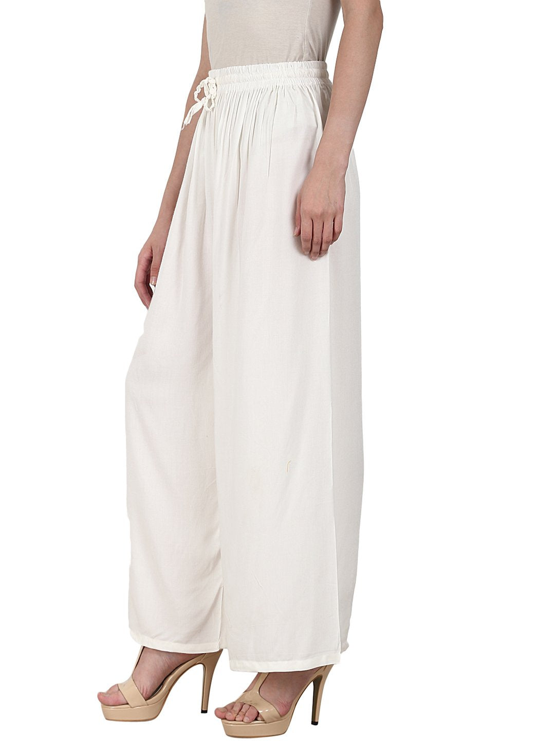 Women's White Ankle Length  Rayonstraight Plazzo