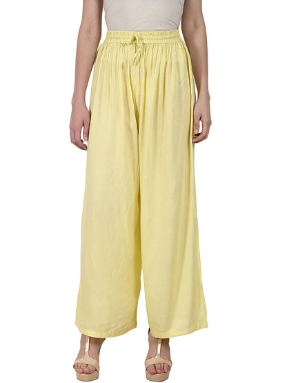 Women's Yellow Ankle Length Rayon Straight Plazzo