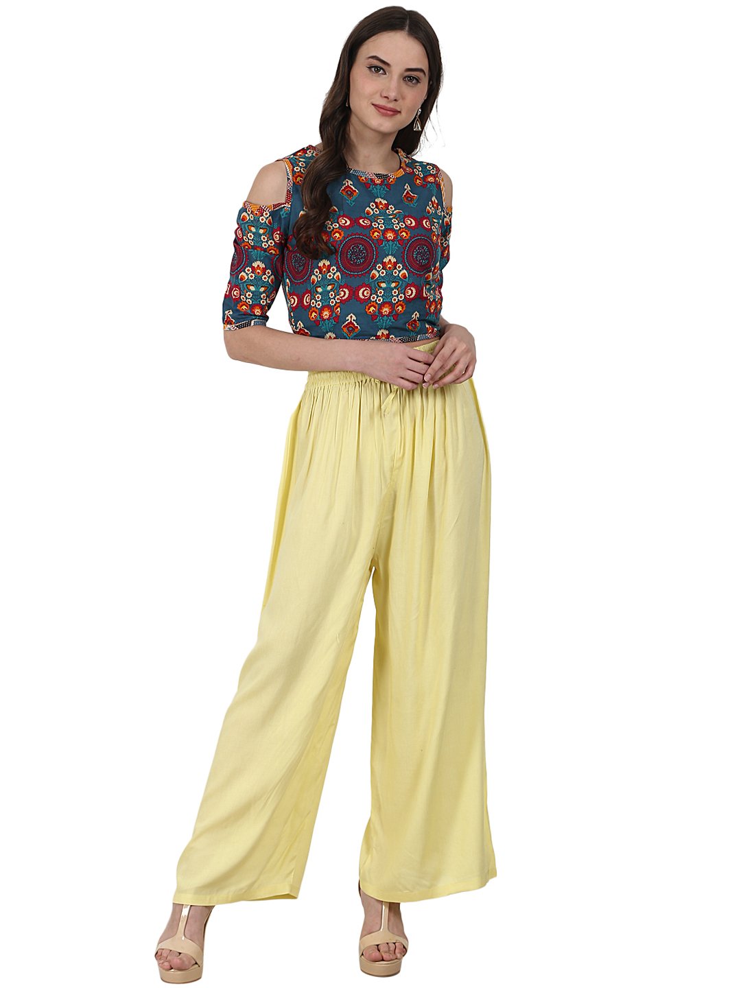 Women's Yellow Ankle Length Rayon Straight Plazzo